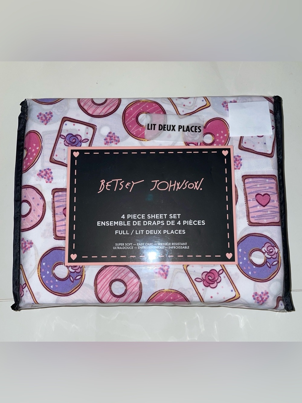 Betsey Johnson Donut Print Full / Double 4 Piece Sheet Set New In Package